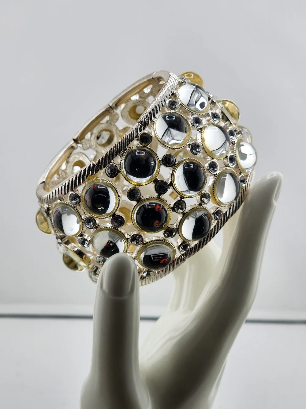 Gold and Silver Crystal Dome Stretch Bangle Bracelet 0502